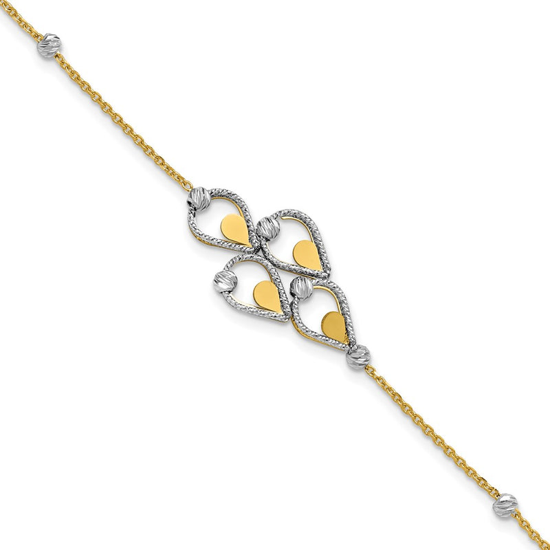 14K Two Tone Tt Polished / Dia Cut Fancy Bracelet W/.5In Ext.