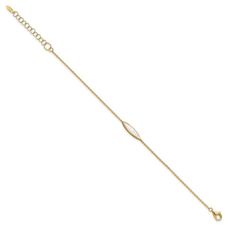 14K Yellow Gold Polished Mother Of Pearl 1In Ext. Bracelet