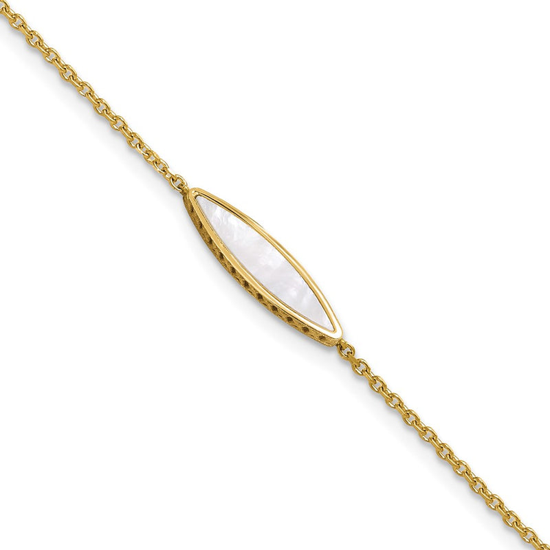 14K Yellow Gold Polished Mother Of Pearl 1In Ext. Bracelet