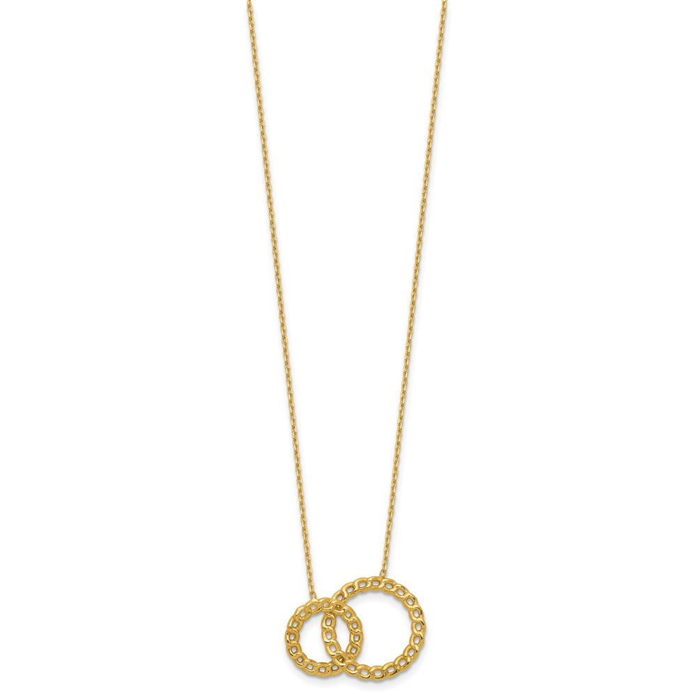 14K Yellow Gold Polished/Diamond Cut 2 Circles 2In Ext. Necklace