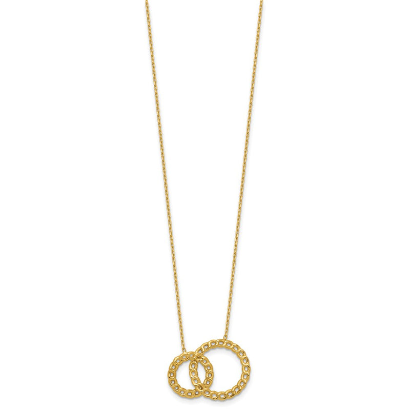 14K Yellow Gold Polished/Diamond Cut 2 Circles 2In Ext. Necklace