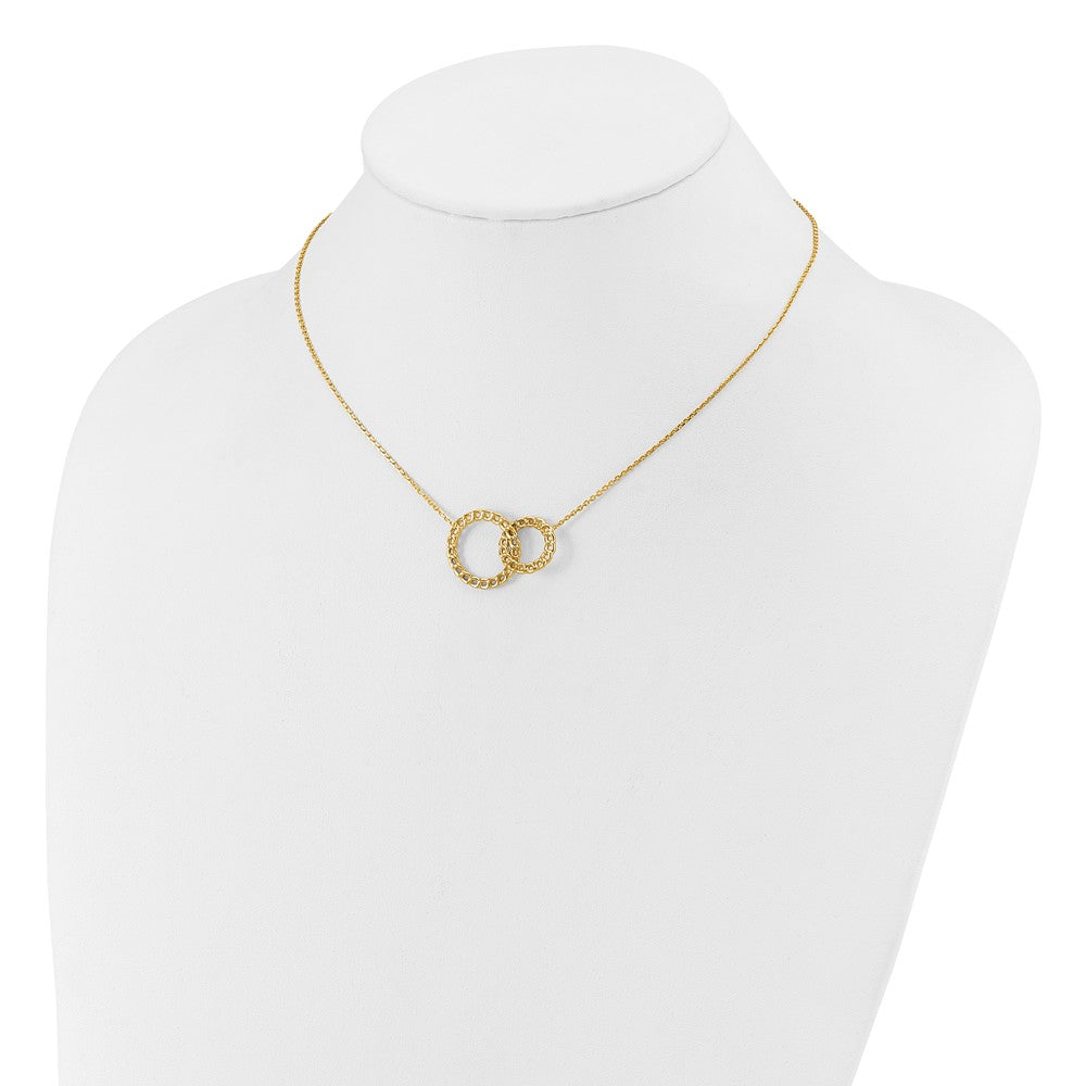 14K Yellow Gold Polished/Diamond Cut 2 Circles 2In Ext. Necklace