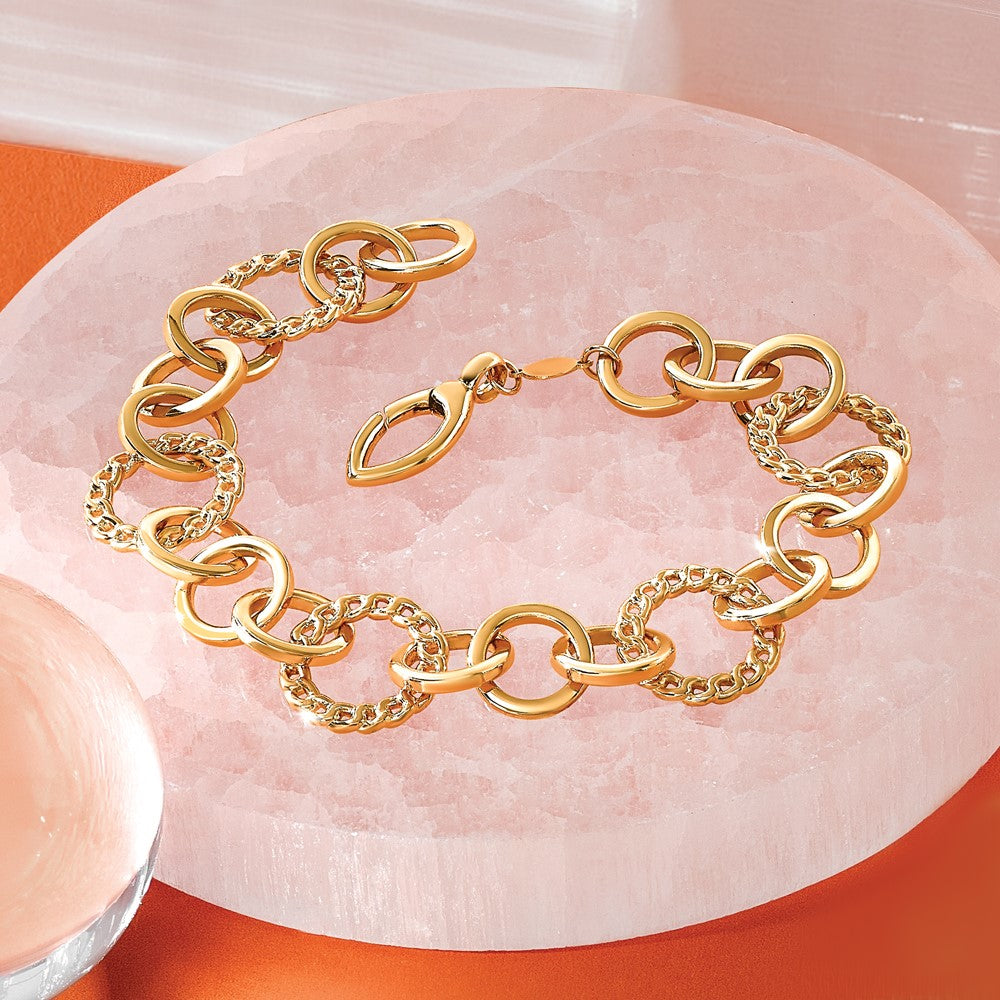 14K Yellow Gold Polished Fancy Circle Link Bracelet