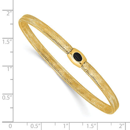 14K Yellow Gold Polished Onyx Mesh Slip On Stretch Bracelet