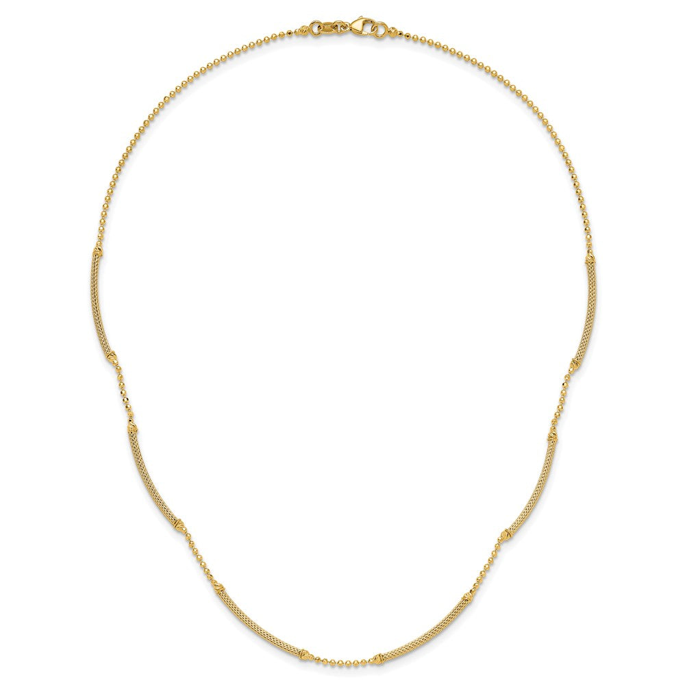 14K Yellow Gold Polished Textured And Dia Cut Beaded Bars Necklace