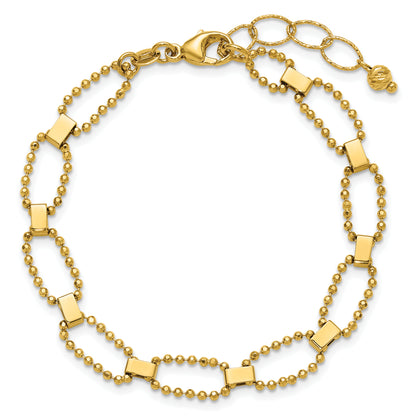 14K Yellow Gold Polished / Dia Cut Fancy Beaded Link W/ 1In Ext. Bracelet