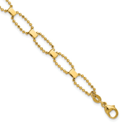 14K Yellow Gold Polished / Dia Cut Fancy Beaded Link W/ 1In Ext. Bracelet