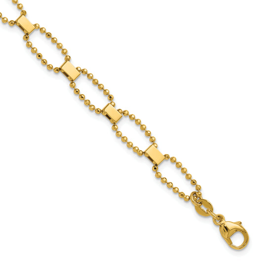 14K Yellow Gold Polished / Dia Cut Fancy Beaded Link W/ 1In Ext. Bracelet