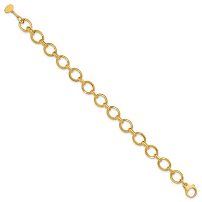 14K Yellow Gold Polished And Grooved Fancy Link Bracelet