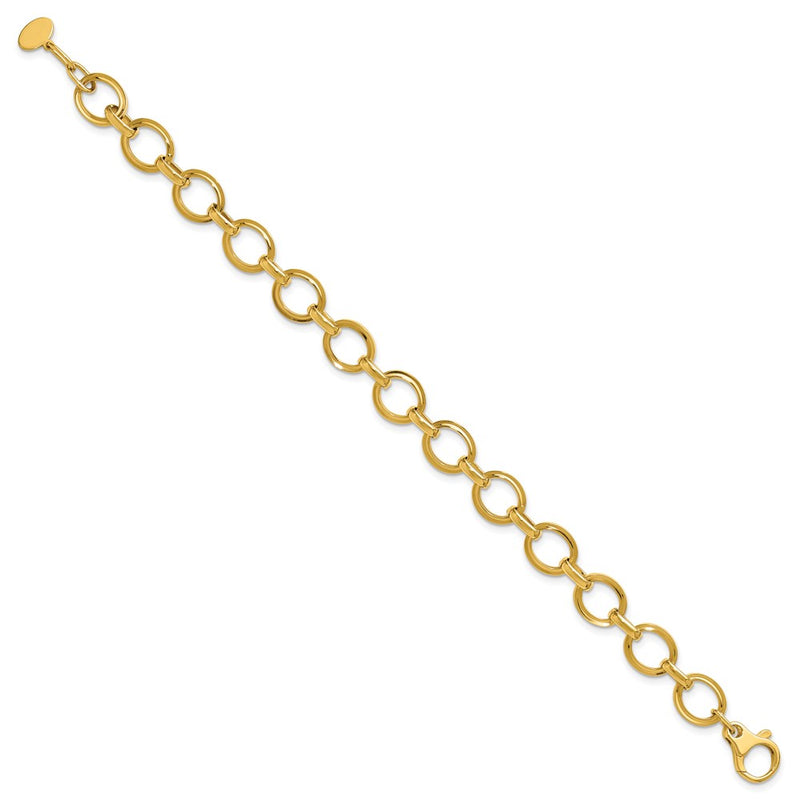 14K Yellow Gold Polished And Grooved Fancy Link Bracelet
