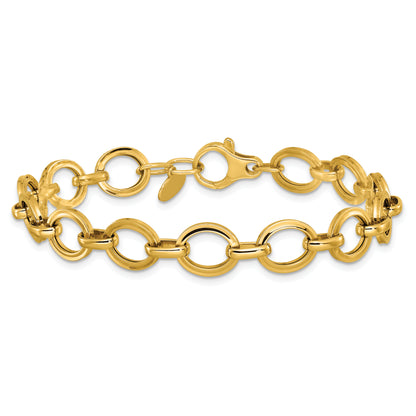 14K Yellow Gold Polished And Grooved Fancy Link Bracelet