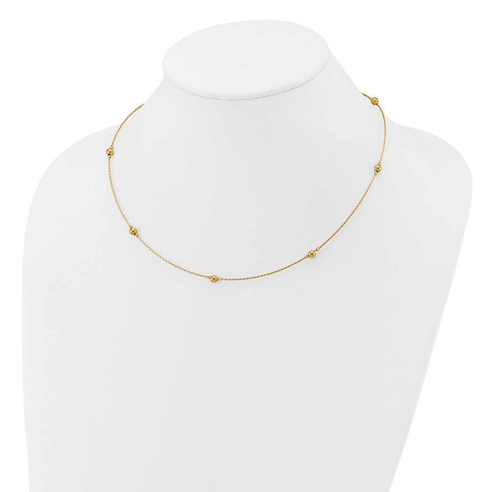 14K Yellow Gold Polished/Textured/Dia Cut Beads W/ 2In Ext. Necklace