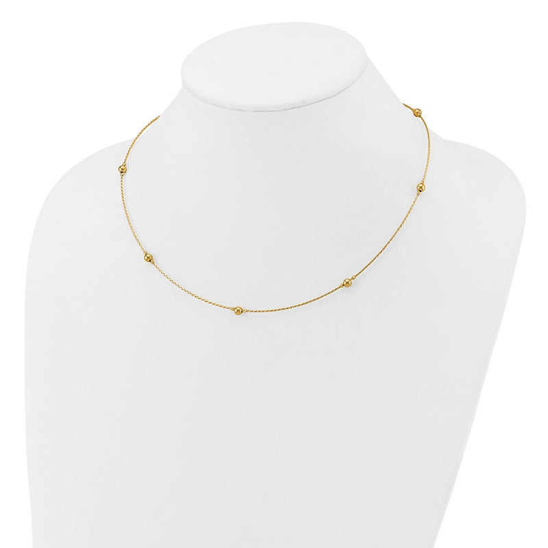 14K Yellow Gold Polished/Textured/Dia Cut Beads W/ 2In Ext. Necklace