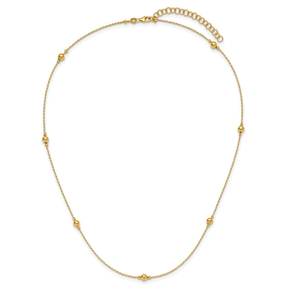 14K Yellow Gold Polished/Textured/Dia Cut Beads W/ 2In Ext. Necklace