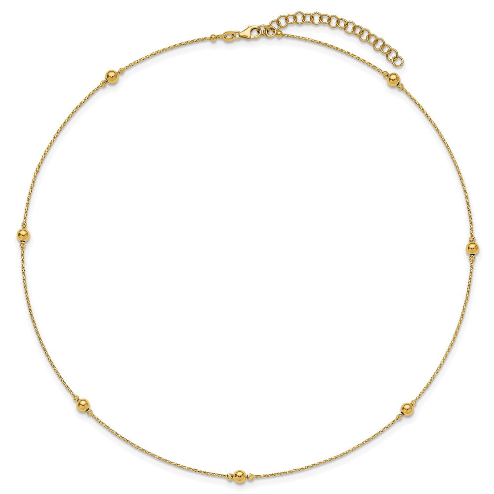 14K Yellow Gold Polished/Textured/Dia Cut Beads W/ 2In Ext. Necklace