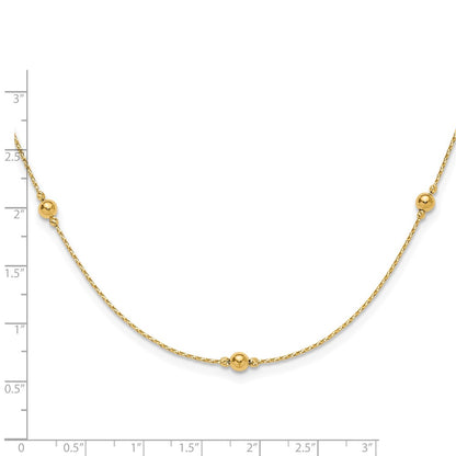 14K Yellow Gold Polished/Textured/Dia Cut Beads W/ 2In Ext. Necklace