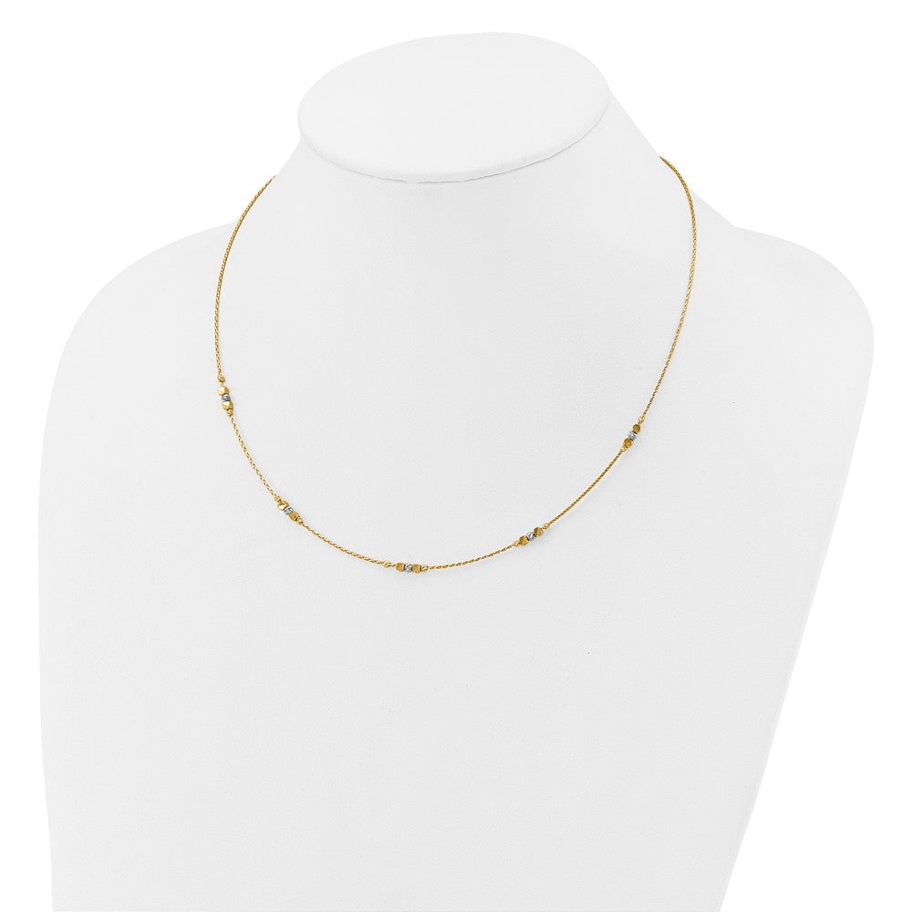 14K Two Tone Pol/Texture/Dia Cut Beads 2In Ext. Necklace