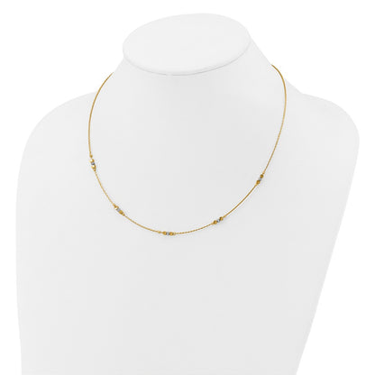 14K Two Tone Pol/Texture/Dia Cut Beads 2In Ext. Necklace