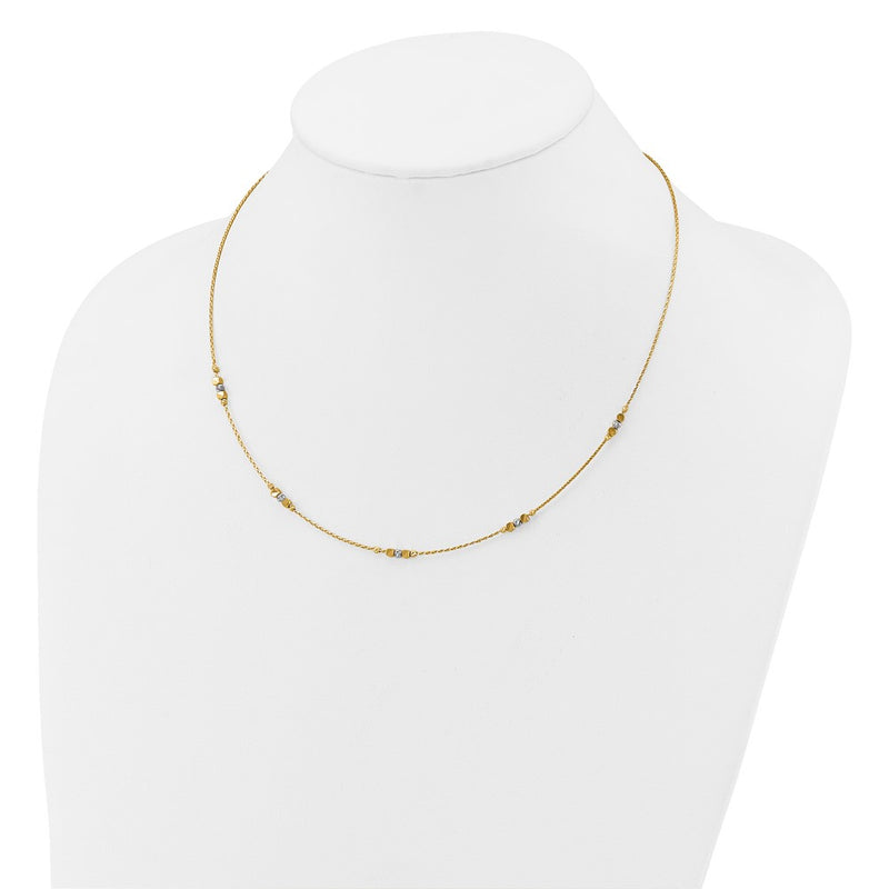 14K Two Tone Pol/Texture/Dia Cut Beads 2In Ext. Necklace
