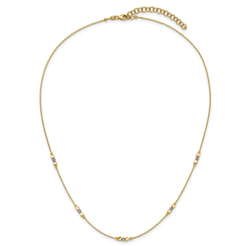 14K Two Tone Pol/Texture/Dia Cut Beads 2In Ext. Necklace
