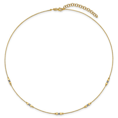 14K Two Tone Pol/Texture/Dia Cut Beads 2In Ext. Necklace