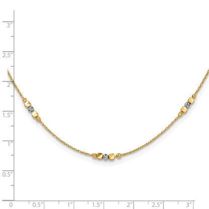 14K Two Tone Pol/Texture/Dia Cut Beads 2In Ext. Necklace
