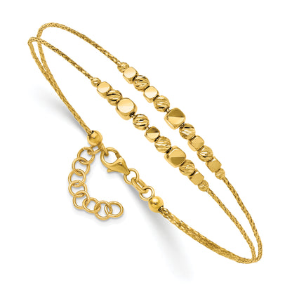 14K Yellow Gold Pol/Texture/Dia Cut Beads 2 Strand W/ 1In Ext. Bracelet