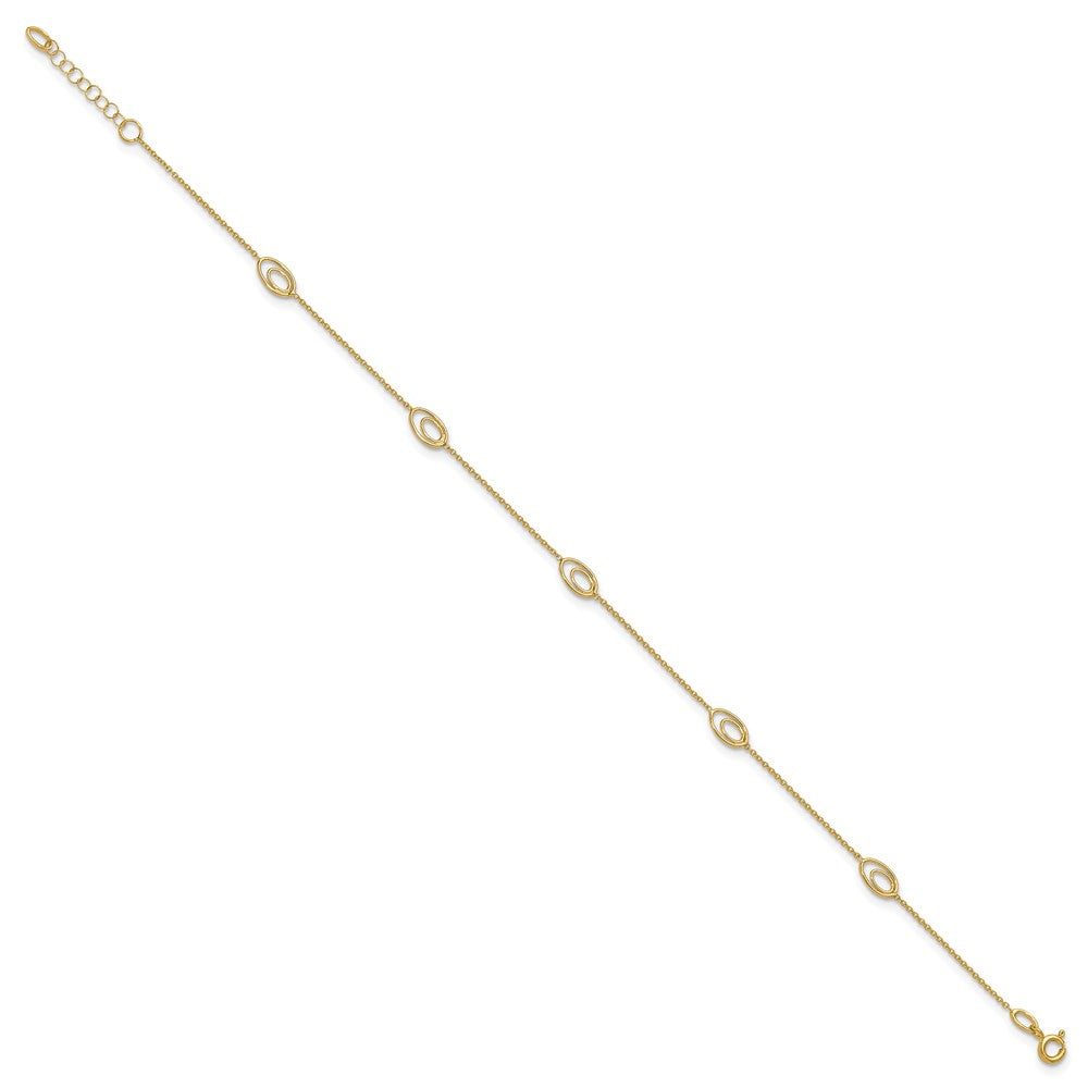 14K Yellow Gold Polished Fancy Oval Link 9in Plus 1in Ext. Anklet