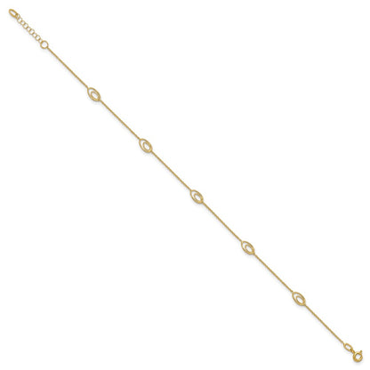 14K Yellow Gold Polished Fancy Oval Link 9in Plus 1in Ext. Anklet