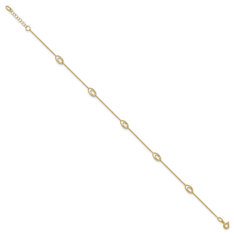 14K Yellow Gold Polished Fancy Oval Link 9in Plus 1in Ext. Anklet