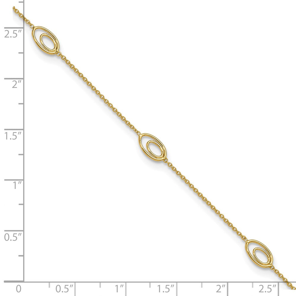 14K Yellow Gold Polished Fancy Oval Link 9in Plus 1in Ext. Anklet