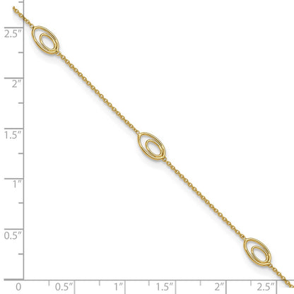 14K Yellow Gold Polished Fancy Oval Link 9in Plus 1in Ext. Anklet