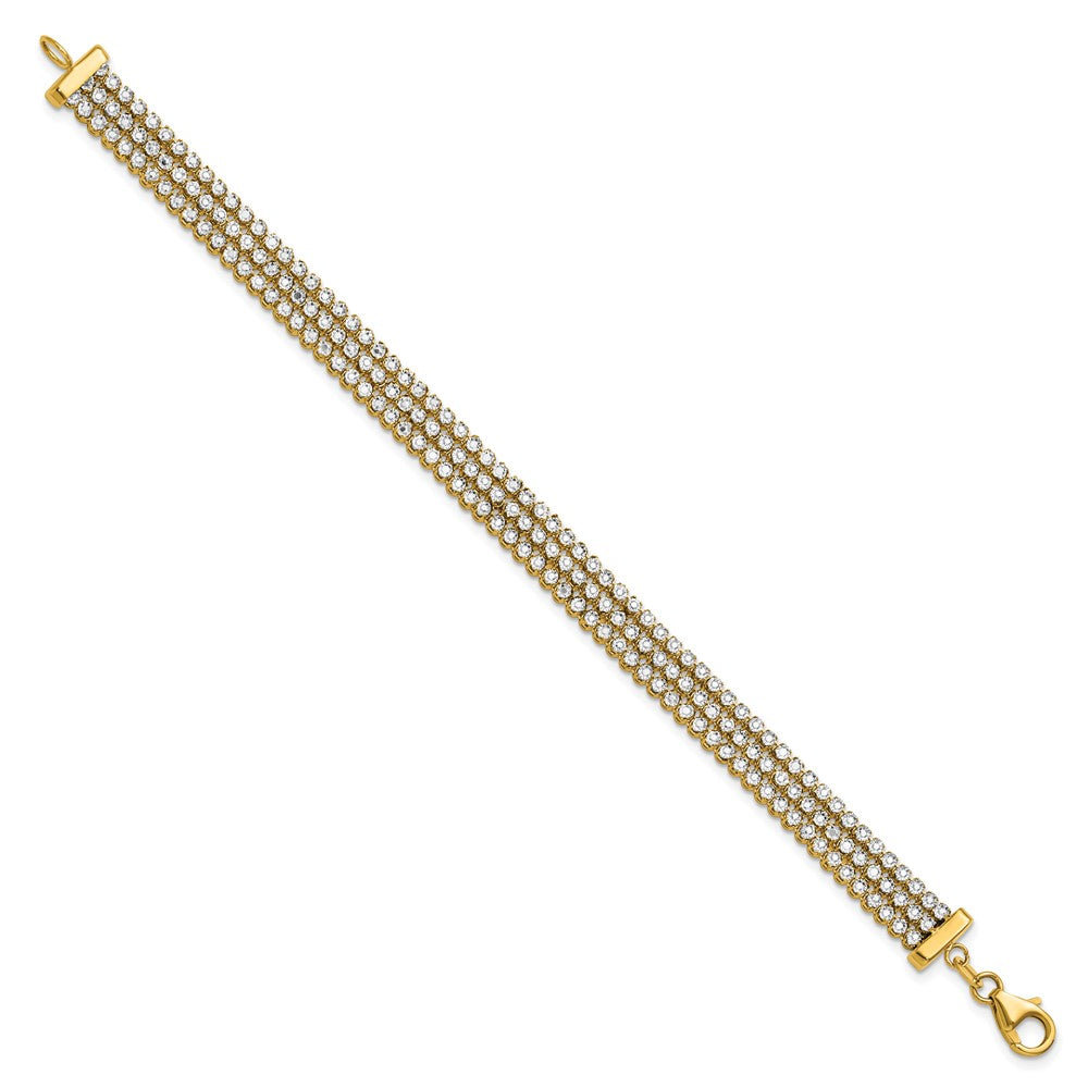 14K Two Tone Polished/Dia Cut 3 Row Bracelet
