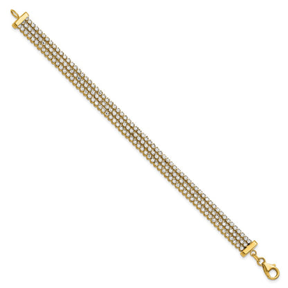 14K Two Tone Polished/Dia Cut 3 Row Bracelet