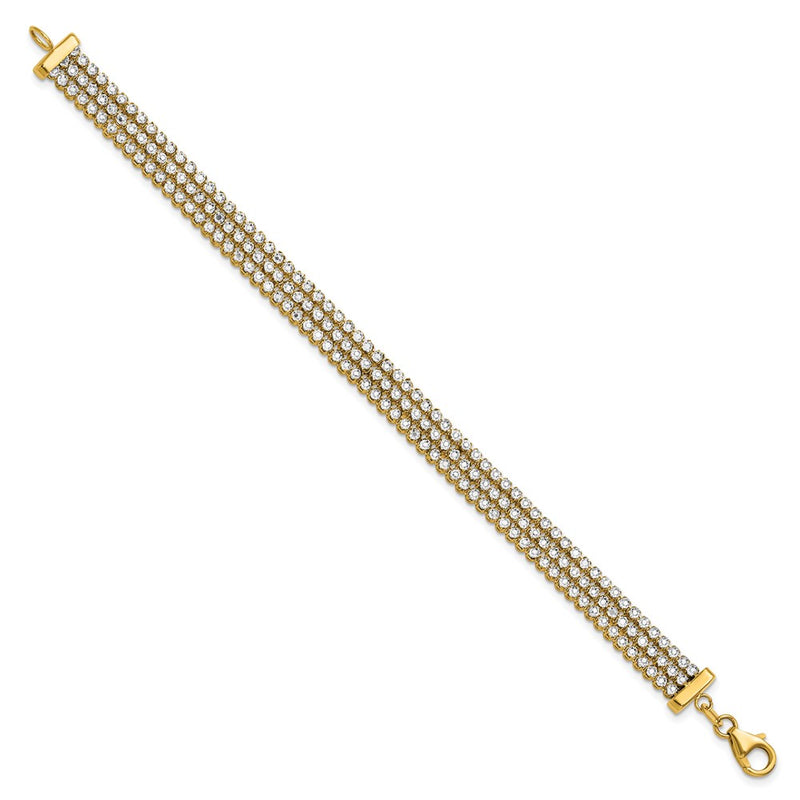 14K Two Tone Polished/Dia Cut 3 Row Bracelet