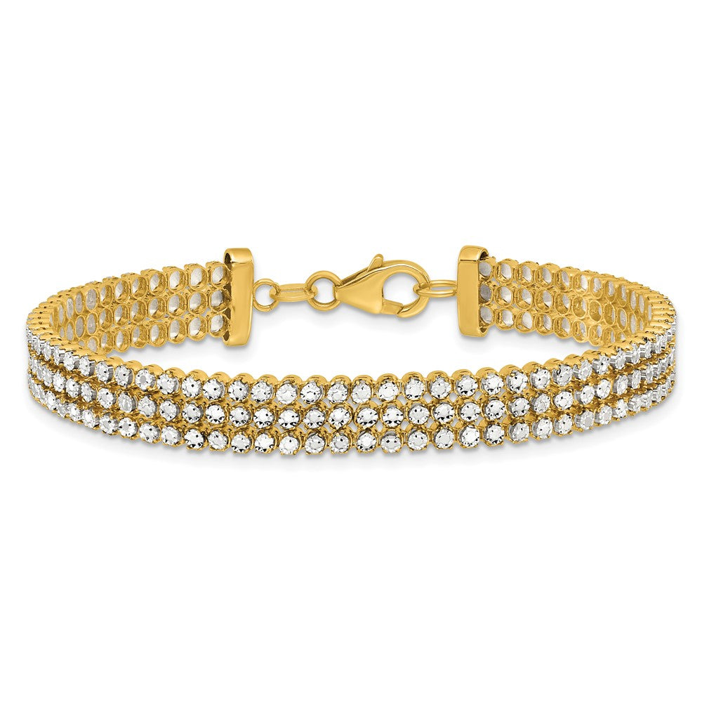14K Two Tone Polished/Dia Cut 3 Row Bracelet