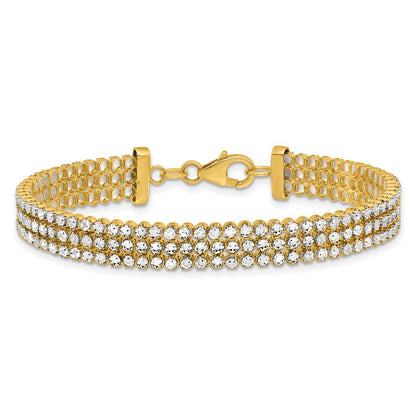 14K Two Tone Polished/Dia Cut 3 Row Bracelet