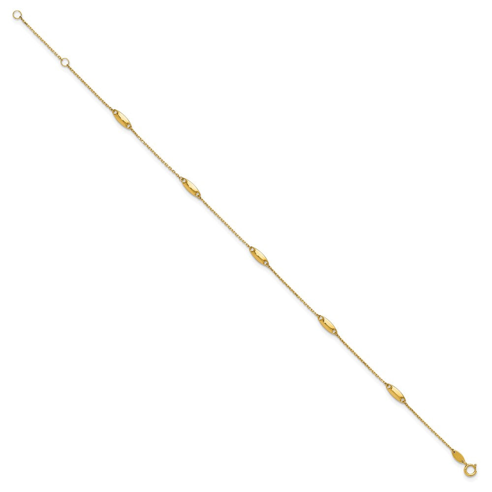 14K Yellow Gold Polished Bead Station 9in Plus 1in Ext. Anklet