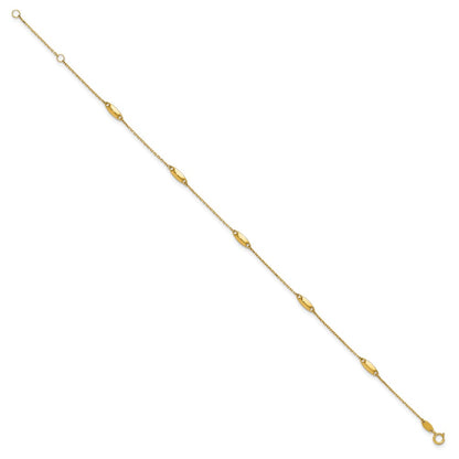 14K Yellow Gold Polished Bead Station 9in Plus 1in Ext. Anklet