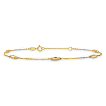 14K Yellow Gold Polished Bead Station 9in Plus 1in Ext. Anklet