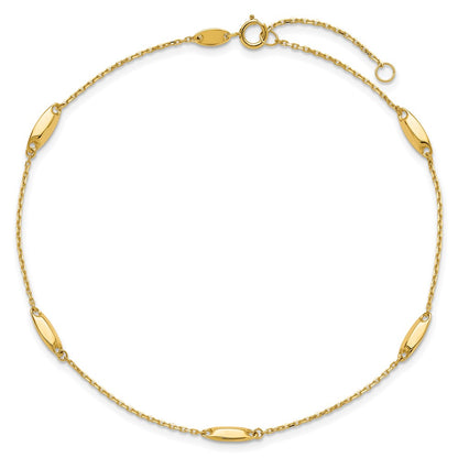 14K Yellow Gold Polished Bead Station 9in Plus 1in Ext. Anklet