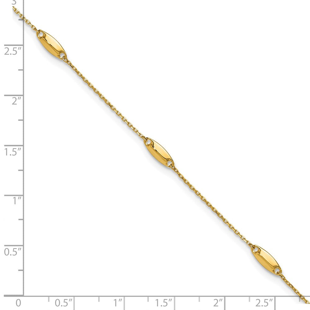 14K Yellow Gold Polished Bead Station 9in Plus 1in Ext. Anklet