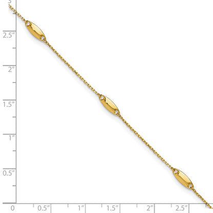 14K Yellow Gold Polished Bead Station 9in Plus 1in Ext. Anklet