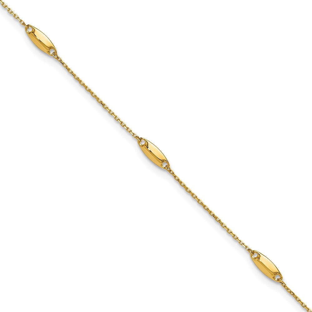 14K Yellow Gold Polished Bead Station 9in Plus 1in Ext. Anklet