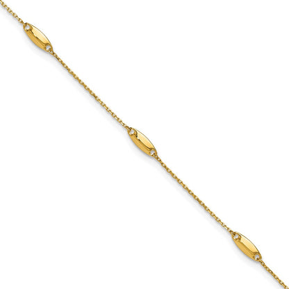 14K Yellow Gold Polished Bead Station 9in Plus 1in Ext. Anklet