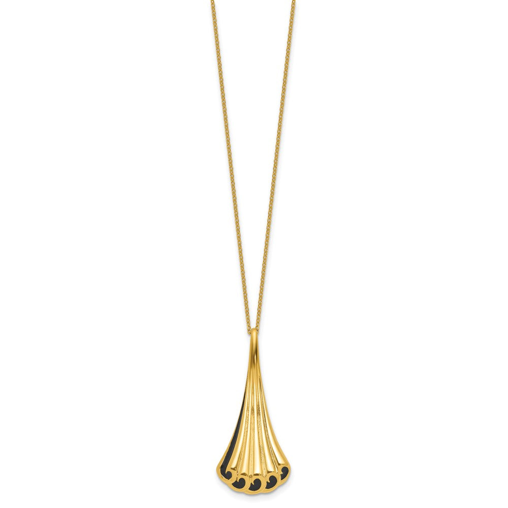 14K Yellow Gold Black Enamel Polished Fancy 1.25In Ext. Necklace