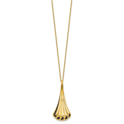 14K Yellow Gold Black Enamel Polished Fancy 1.25In Ext. Necklace