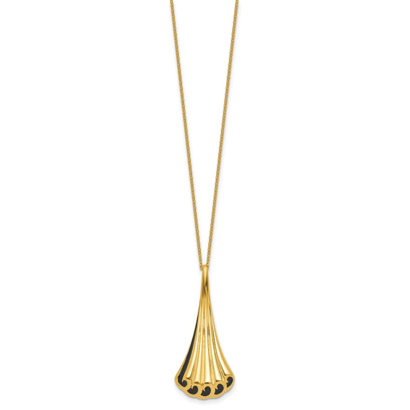14K Yellow Gold Black Enamel Polished Fancy 1.25In Ext. Necklace