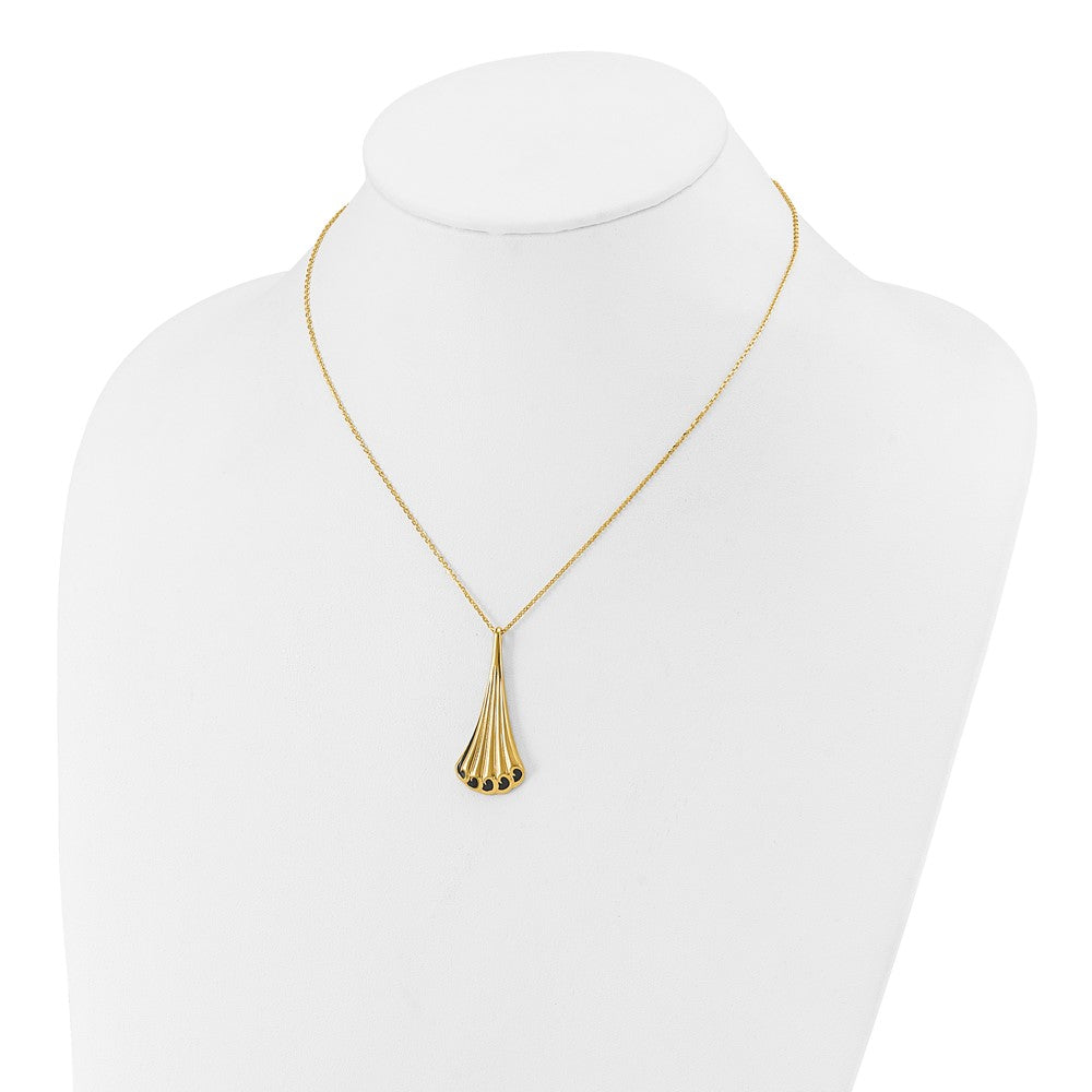 14K Yellow Gold Black Enamel Polished Fancy 1.25In Ext. Necklace