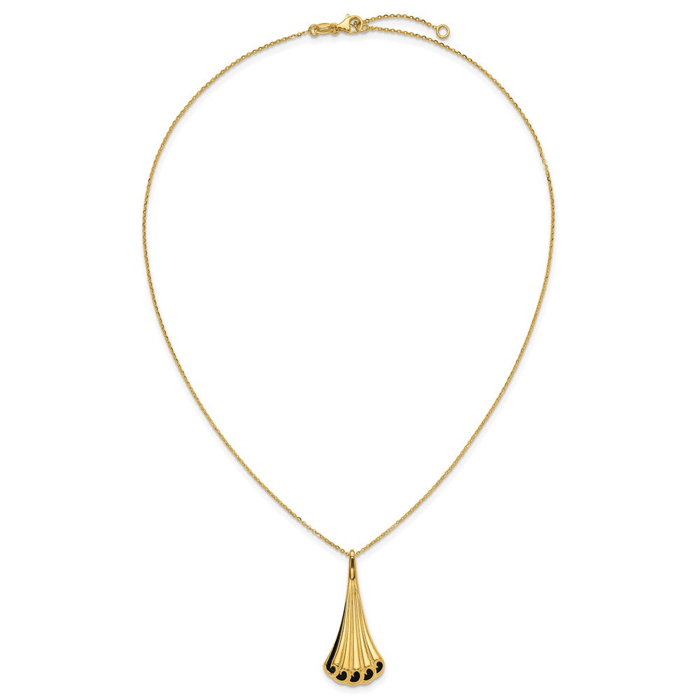 14K Yellow Gold Black Enamel Polished Fancy 1.25In Ext. Necklace